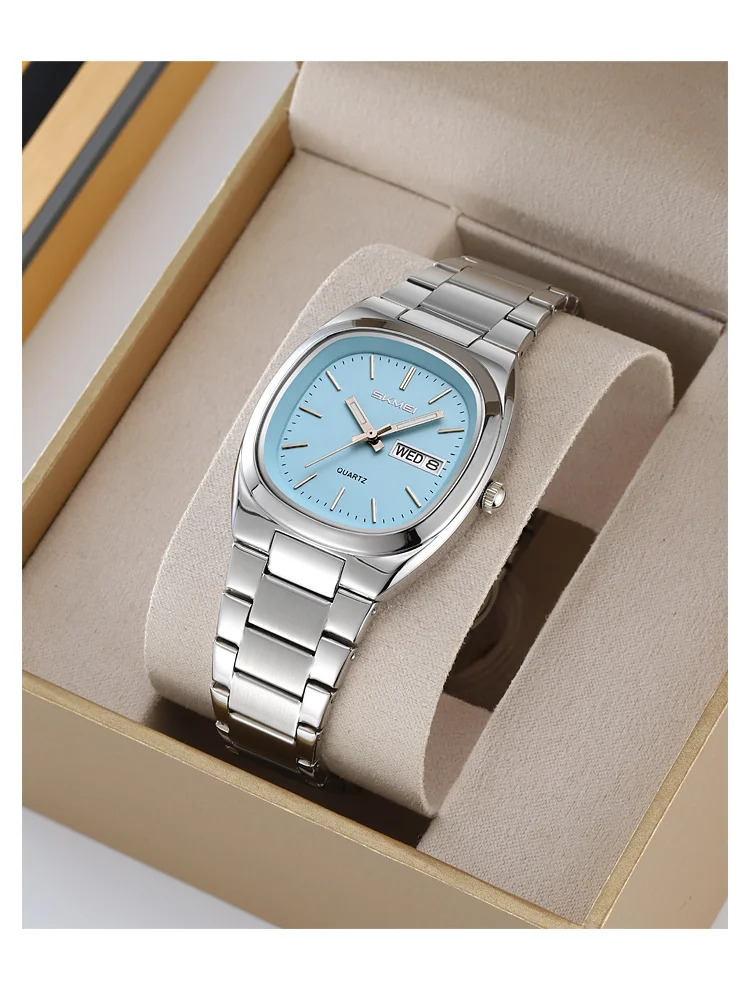SKMEI Business Stainless Steel Strip Watches Fashion Time Date Quartz Watch For Men Women Waterproof Week Quartz Wristwatches