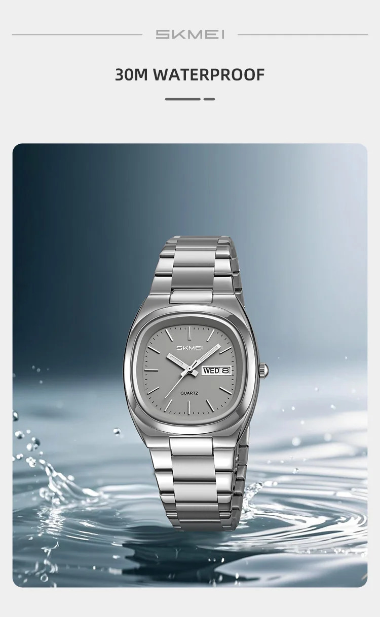 SKMEI Business Stainless Steel Strip Watches Fashion Time Date Quartz Watch For Men Women Waterproof Week Quartz Wristwatches