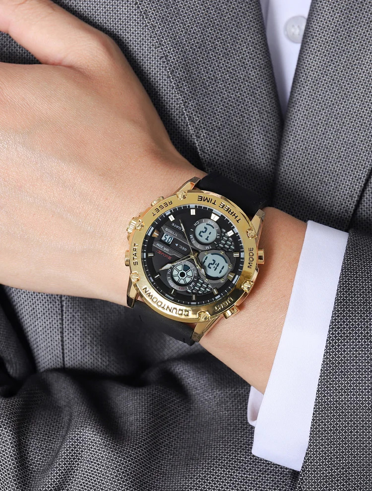 SKMEI Business Double Display LED Light Digital Electronics Watch Fashion Quartz Watch For Men Women 3Time Waterproof Wristwatch