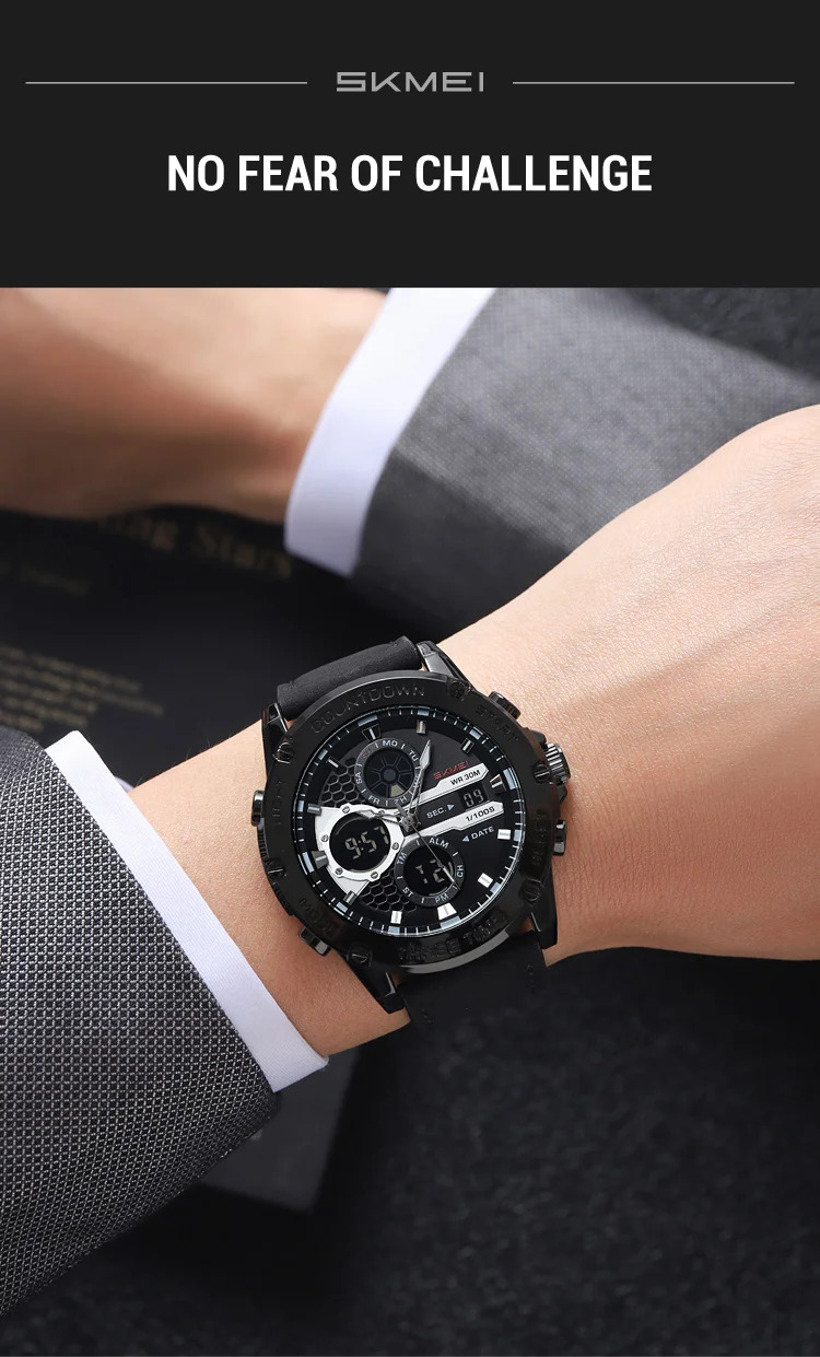 SKMEI Business Double Display LED Light Digital Electronics Watch Fashion Quartz Watch For Men Women 3Time Waterproof Wristwatch