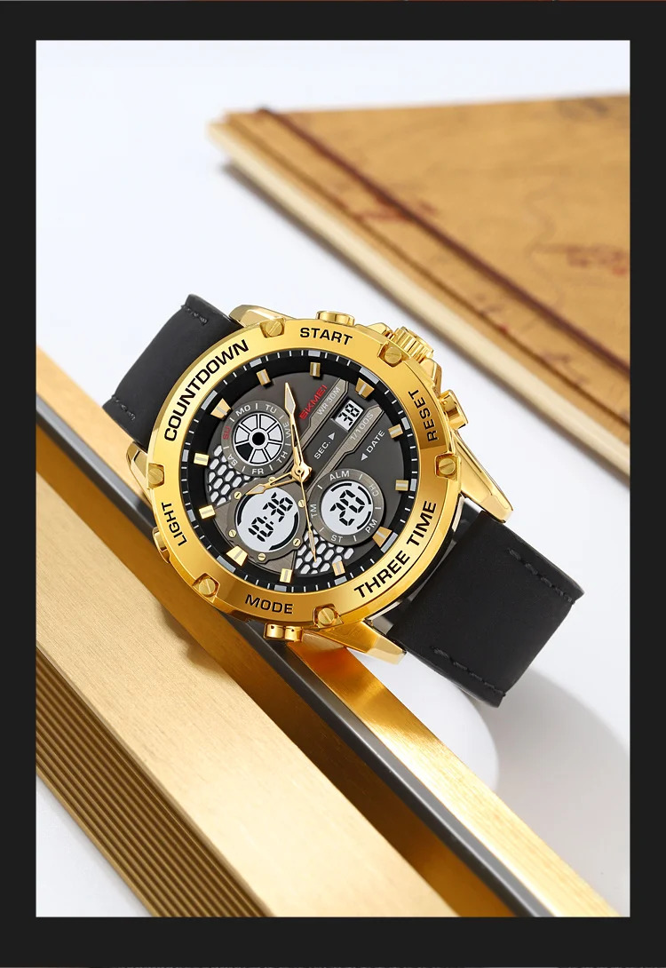 SKMEI Business Double Display LED Light Digital Electronics Watch Fashion Quartz Watch For Men Women 3Time Waterproof Wristwatch