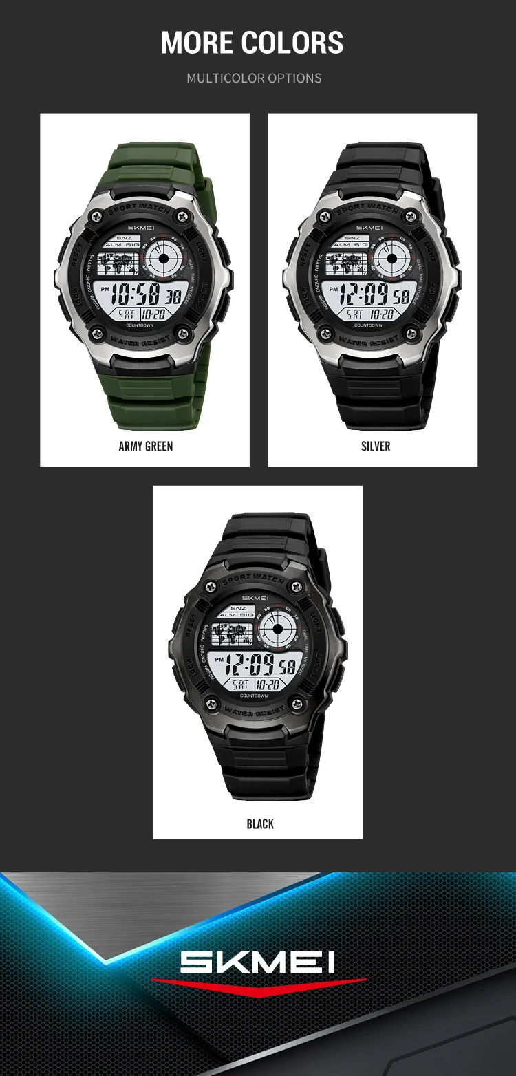SKMEI Count Down Timer Military Sports Digital Wristwatches For Men Women Waterproof Date Electronics Watches Alarm Chrono Watch