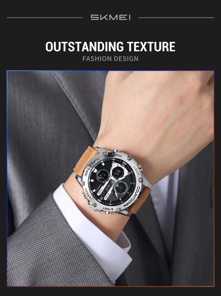 SKMEI Double Display LED Light Digital Electronics Watch Fashion Quartz Watch For Men Women 3Time Business Waterproof Wristwatch