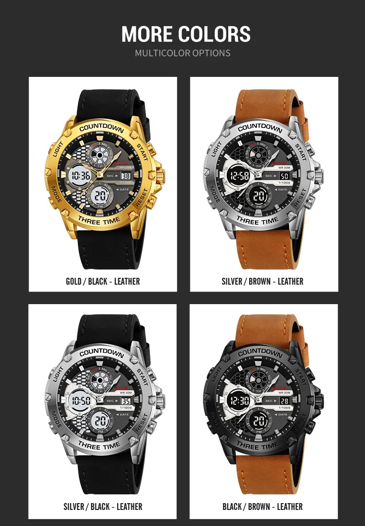 SKMEI Double Display LED Light Digital Electronics Watch Fashion Quartz Watch For Men Women 3Time Business Waterproof Wristwatch