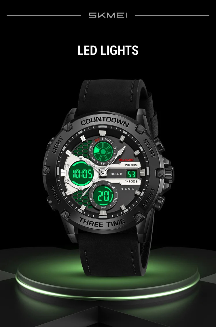 SKMEI Double Display LED Light Digital Electronics Watch Fashion Quartz Watch For Men Women 3Time Business Waterproof Wristwatch