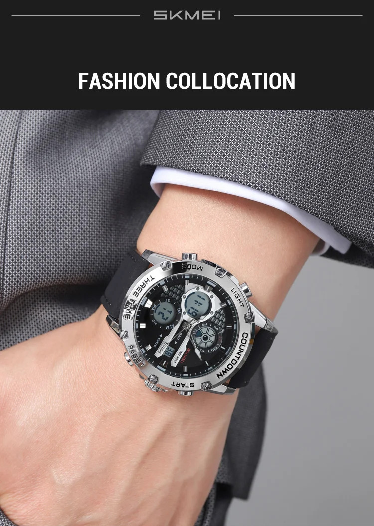 SKMEI Double Display LED Light Digital Electronics Watch Fashion Quartz Watch For Men Women 3Time Business Waterproof Wristwatch