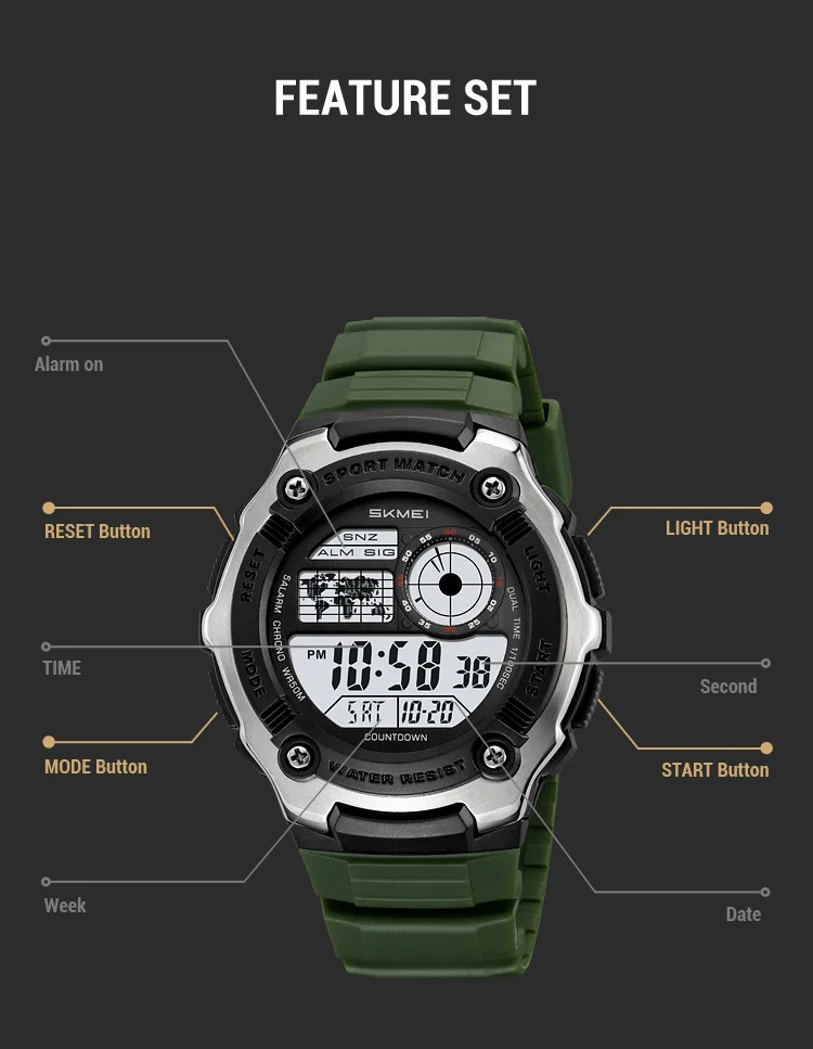 SKMEI Military Digital Electronics Wristwatches For Men Women Sports Waterproof Date Watches Alarm Chrono Count Down Timer Watch