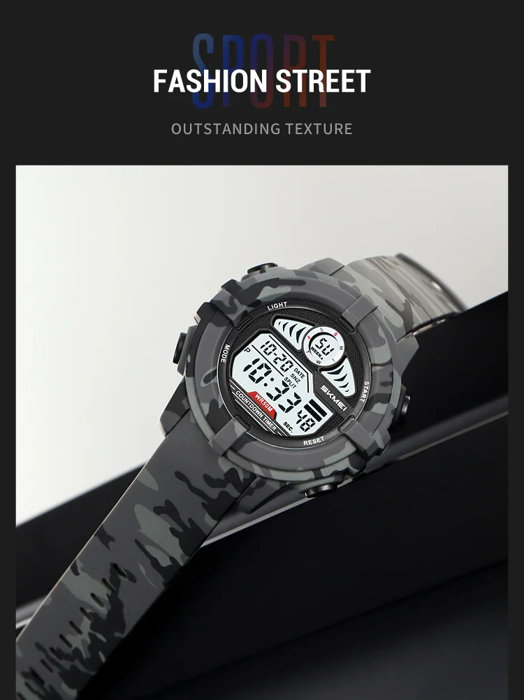 SKMEI Camouflage Chrono Digital Sport Electronic Watches For Men Women Fashion 5Bar Waterproof Stopwatch Wristwatch Reloj Hombre