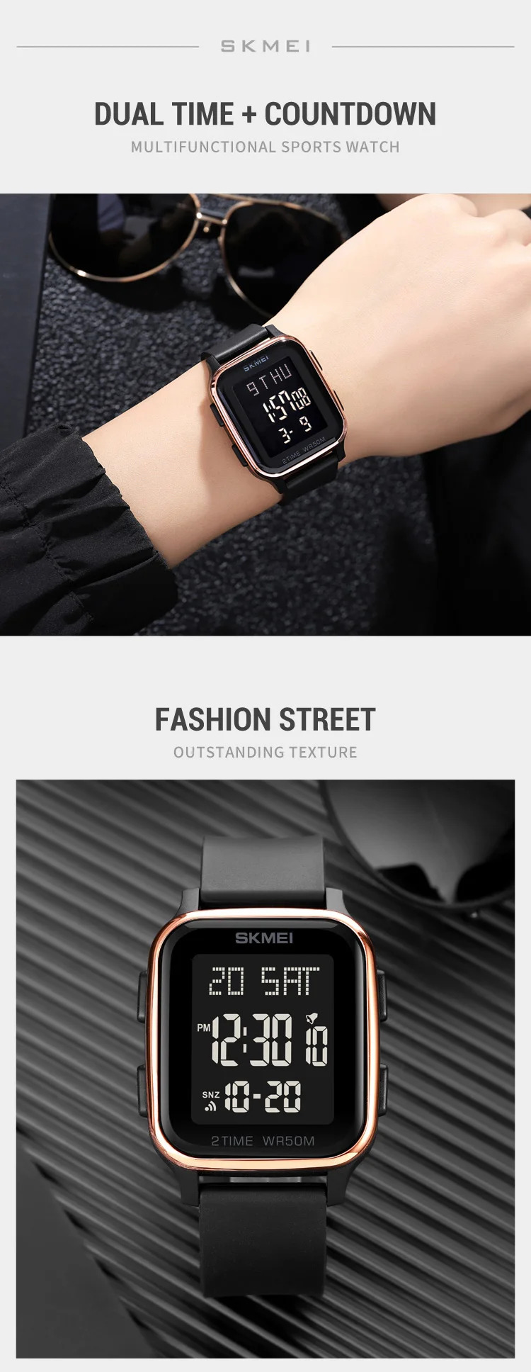 SKMEI Outdoor Countdown Sports Digital Watches For Men Women 5Bar Waterproof Calendar Male Electronic Wristwatches Reloj Hombre