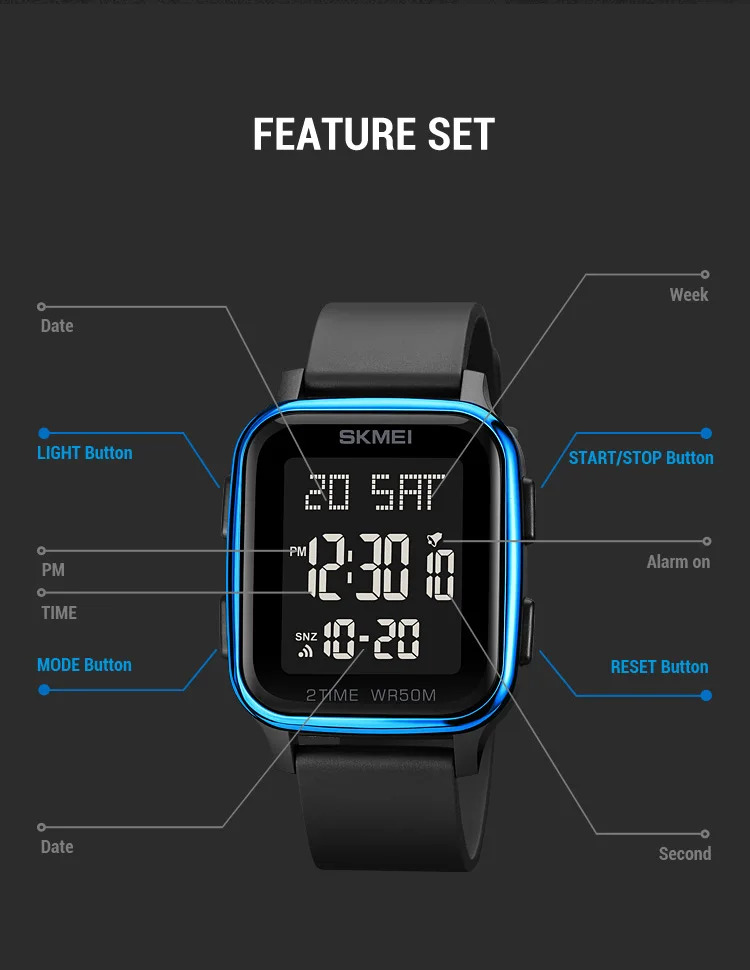 SKMEI Outdoor Countdown Sports Digital Watches For Men Women 5Bar Waterproof Calendar Male Electronic Wristwatches Reloj Hombre