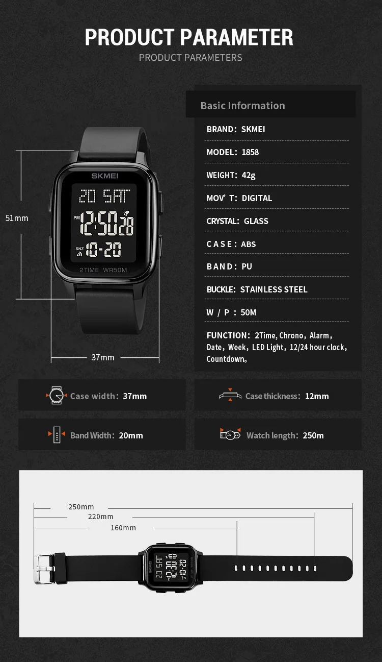 SKMEI Outdoor Countdown Sports Digital Watches For Men Women 5Bar Waterproof Calendar Male Electronic Wristwatches Reloj Hombre