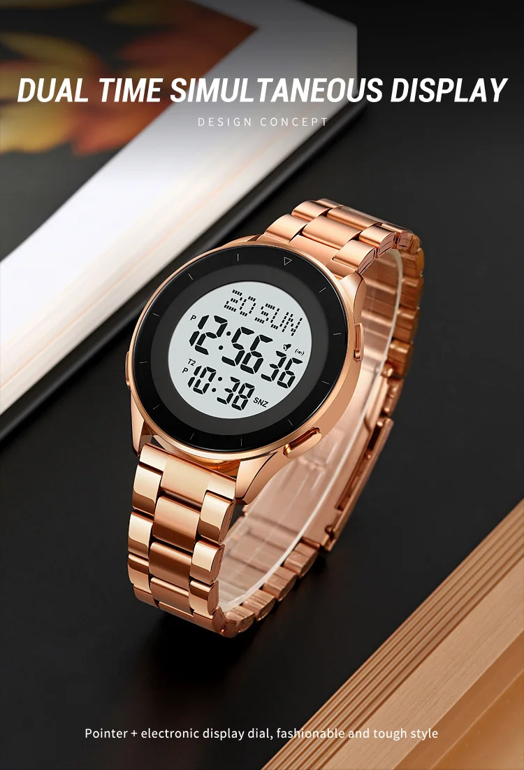 SKMEI Waterproof Sports Wristwatch Stainless Steel Digital Watch For Men Women Business World Time Electronic Watch Reloj Hombre