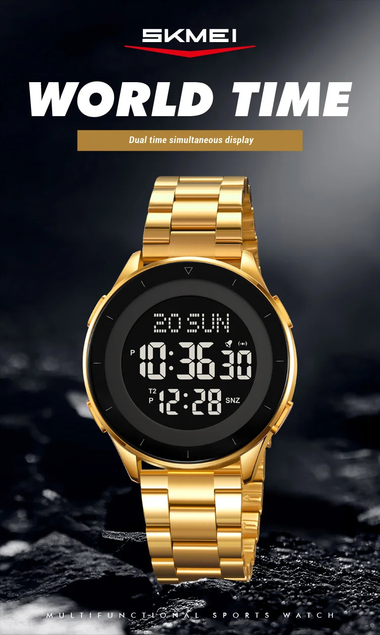 SKMEI Waterproof Sports Wristwatch Stainless Steel Digital Watch For Men Women Business World Time Electronic Watch Reloj Hombre