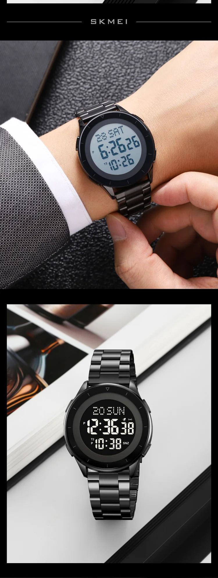 SKMEI Waterproof Sports Wristwatch Stainless Steel Digital Watch For Men Women Business World Time Electronic Watch Reloj Hombre