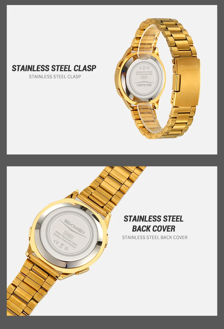 SKMEI Waterproof Sports Wristwatch Stainless Steel Digital Watch For Men Women Business World Time Electronic Watch Reloj Hombre