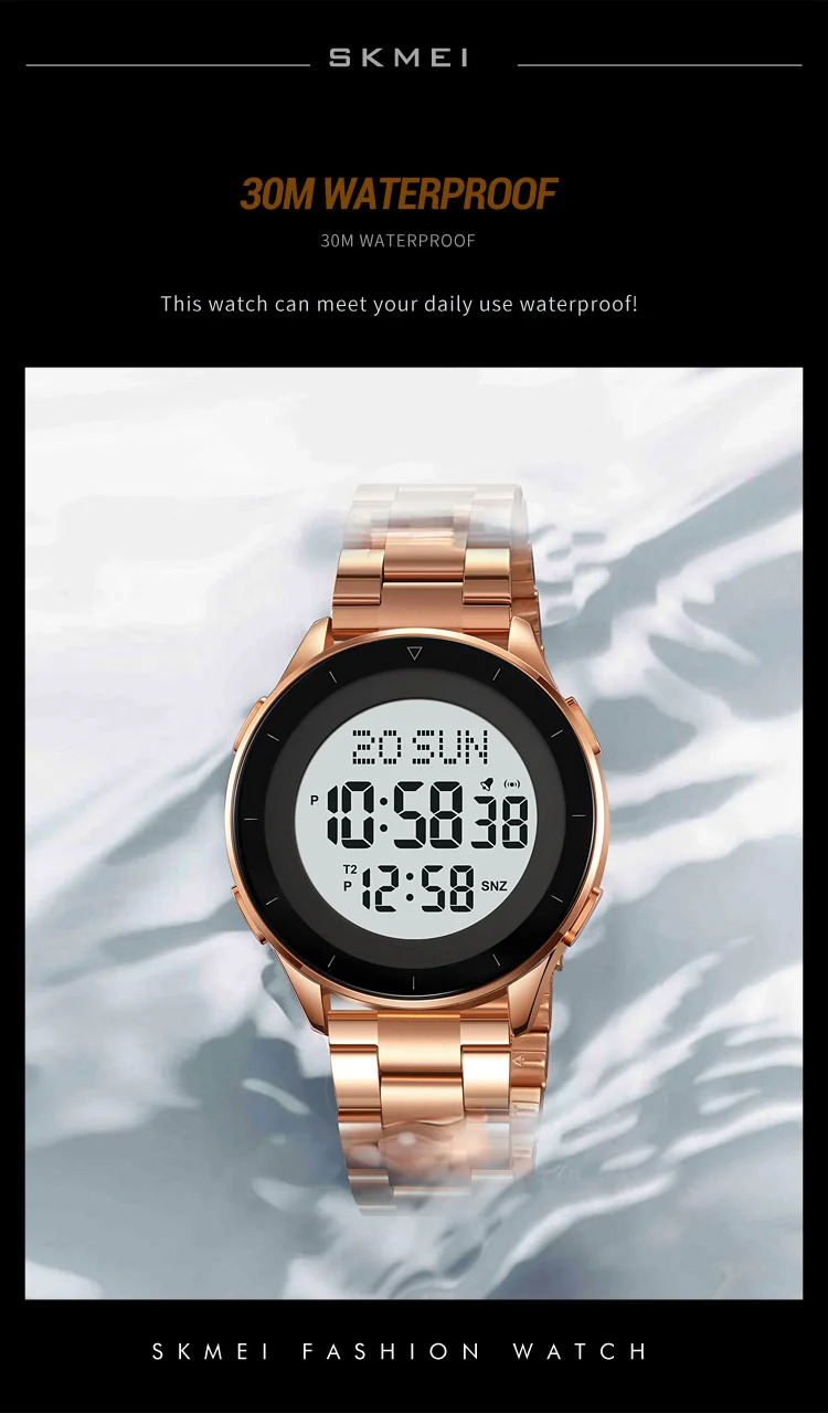 SKMEI Waterproof Sports Wristwatch Stainless Steel Digital Watch For Men Women Business World Time Electronic Watch Reloj Hombre