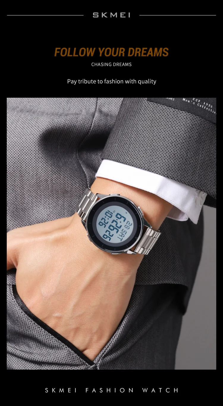 SKMEI Waterproof Sports Wristwatch Stainless Steel Digital Watch For Men Women Business World Time Electronic Watch Reloj Hombre