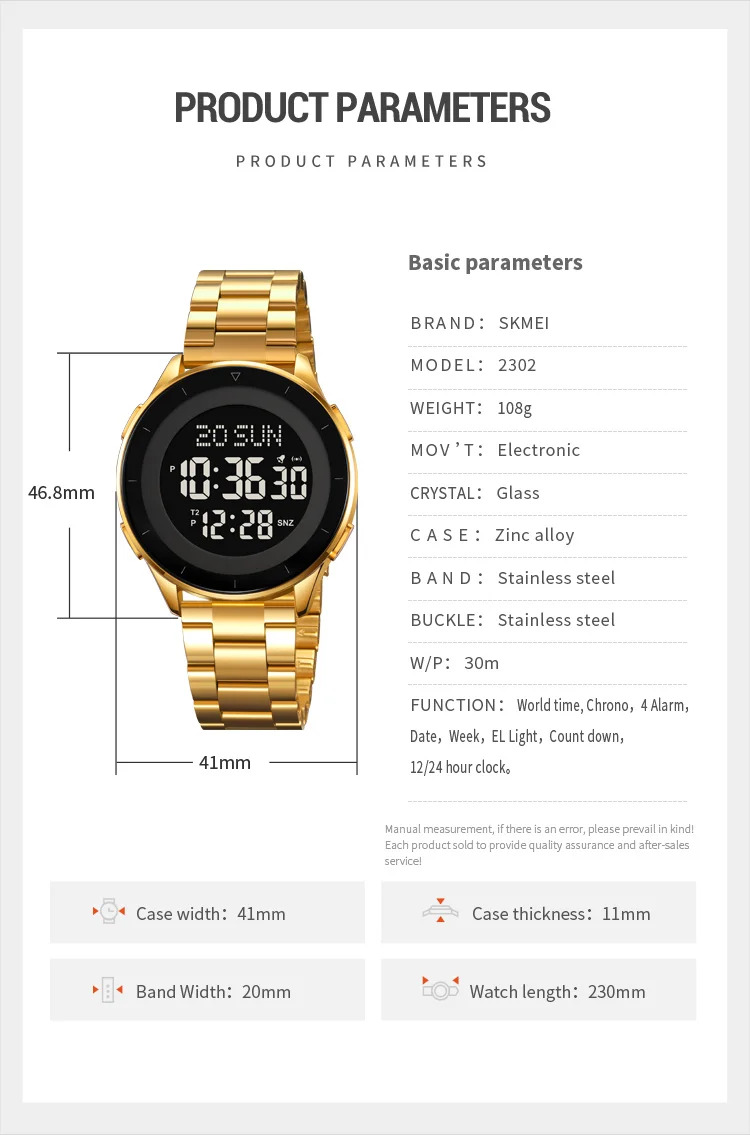SKMEI Waterproof Sports Wristwatch Stainless Steel Digital Watch For Men Women Business World Time Electronic Watch Reloj Hombre