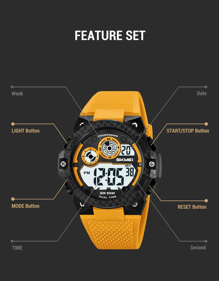 SKMEI Military Digital Sports Electronic Watches For Men Fashion 5Bar Waterproof Outdoor Stopwatch Clock Wristwatch Reloj Hombre