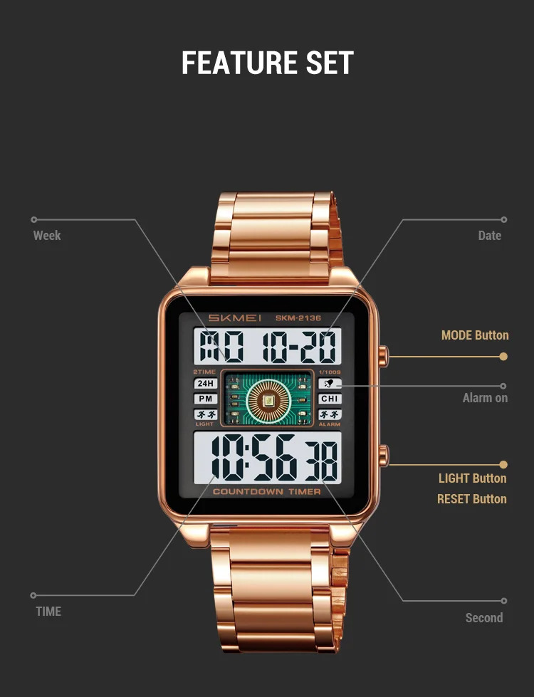 SKMEI Fashion Digital Wristwatches For Men Women Sports Waterproof Electronic Watches Business Alarm Military Watch Reloj Hombre