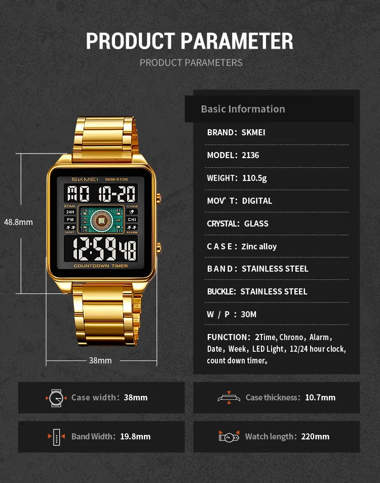 SKMEI Fashion Digital Wristwatches For Men Women Sports Waterproof Electronic Watches Business Alarm Military Watch Reloj Hombre