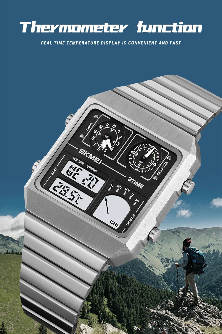 SKMEI Thermometer Digital Electronic Watches For Men Women Waterproof Leisure Sports Stainless Steel Wristwatches Reloj Hombre