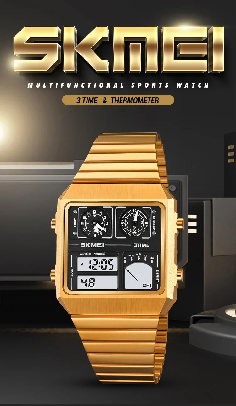 SKMEI Thermometer Digital Electronic Watches For Men Women Waterproof Leisure Sports Stainless Steel Wristwatches Reloj Hombre
