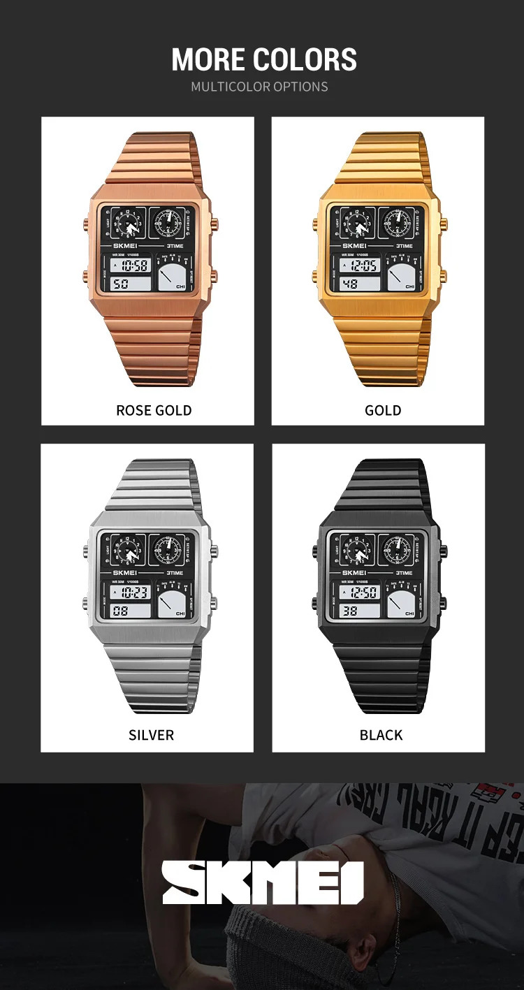 SKMEI Thermometer Digital Electronic Watches For Men Women Waterproof Leisure Sports Stainless Steel Wristwatches Reloj Hombre