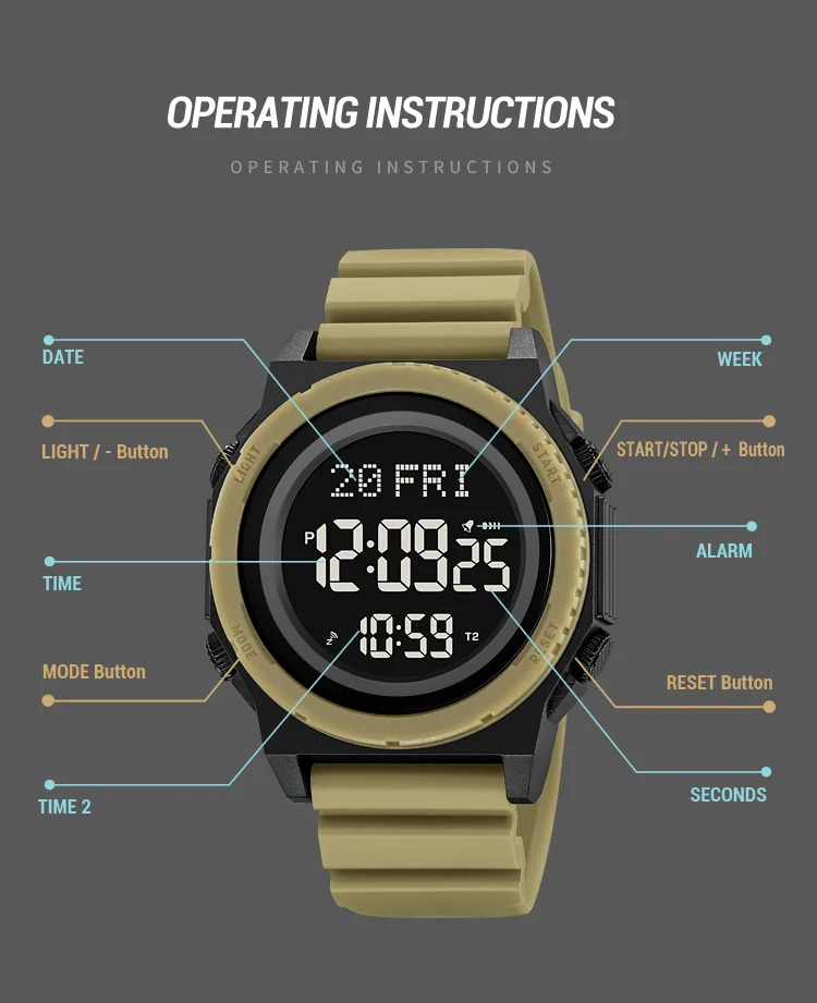 SKMEI Military Digital Sports Electronic Watches For Men Fashion Daylight Saving Time 5Bar Waterproof Wristwatches Reloj Hombre