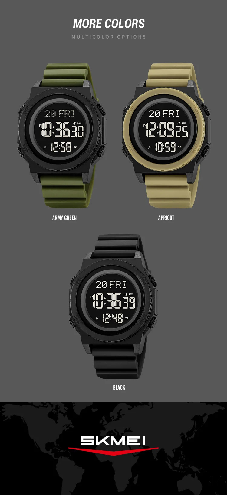 SKMEI Military Digital Sports Electronic Watches For Men Fashion Daylight Saving Time 5Bar Waterproof Wristwatches Reloj Hombre