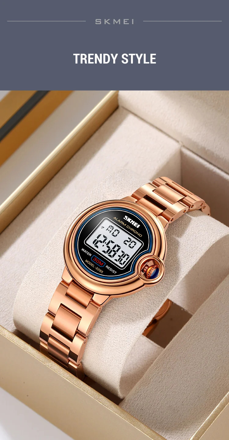 SKMEI Digital Stainless Steel Wristwatch For Women Top Brands Luxury Watch Waterproof Sport Ladies Electronics Watch Reloj Mujer