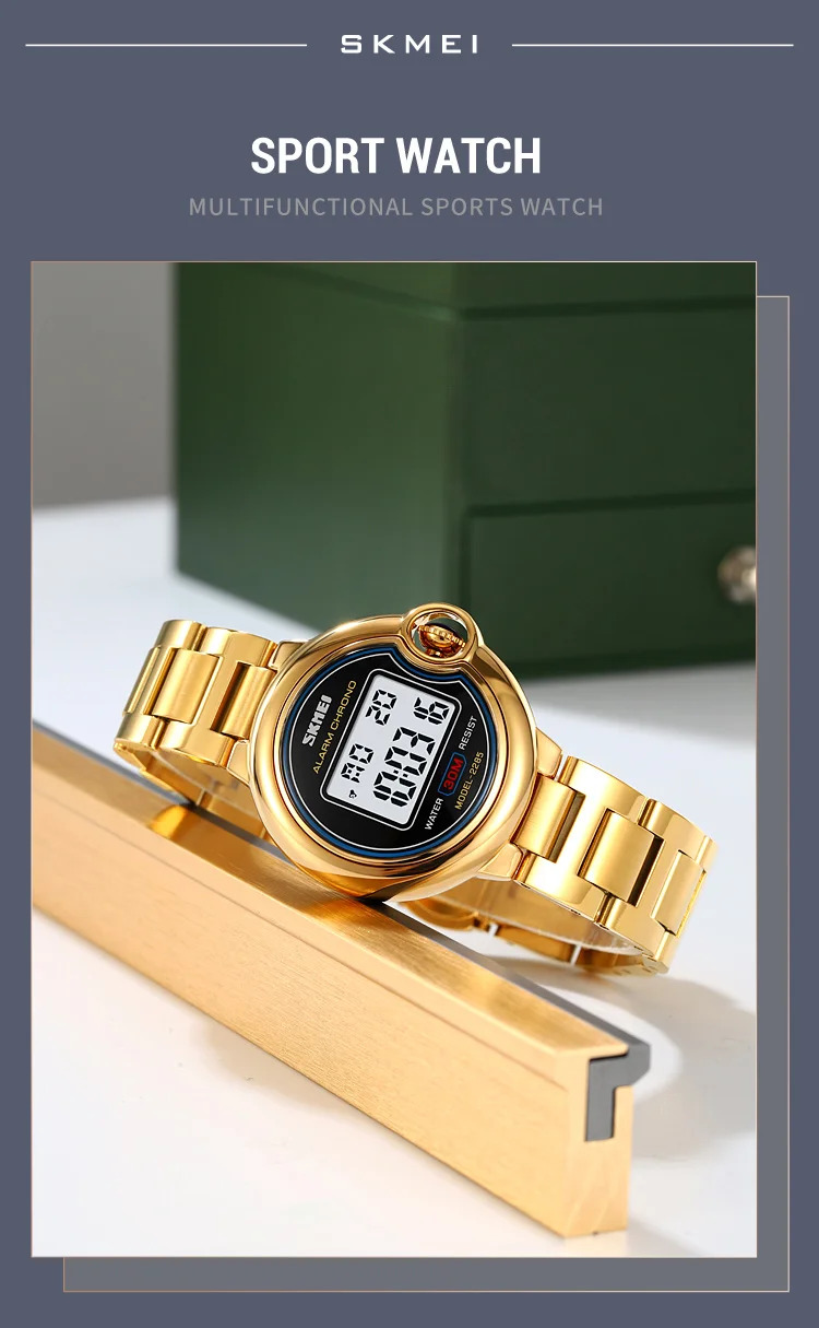 SKMEI Digital Stainless Steel Wristwatch For Women Top Brands Luxury Watch Waterproof Sport Ladies Electronics Watch Reloj Mujer