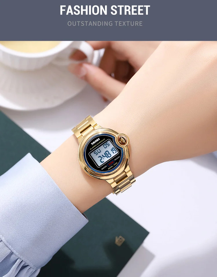 SKMEI Digital Stainless Steel Wristwatch For Women Top Brands Luxury Watch Waterproof Sport Ladies Electronics Watch Reloj Mujer