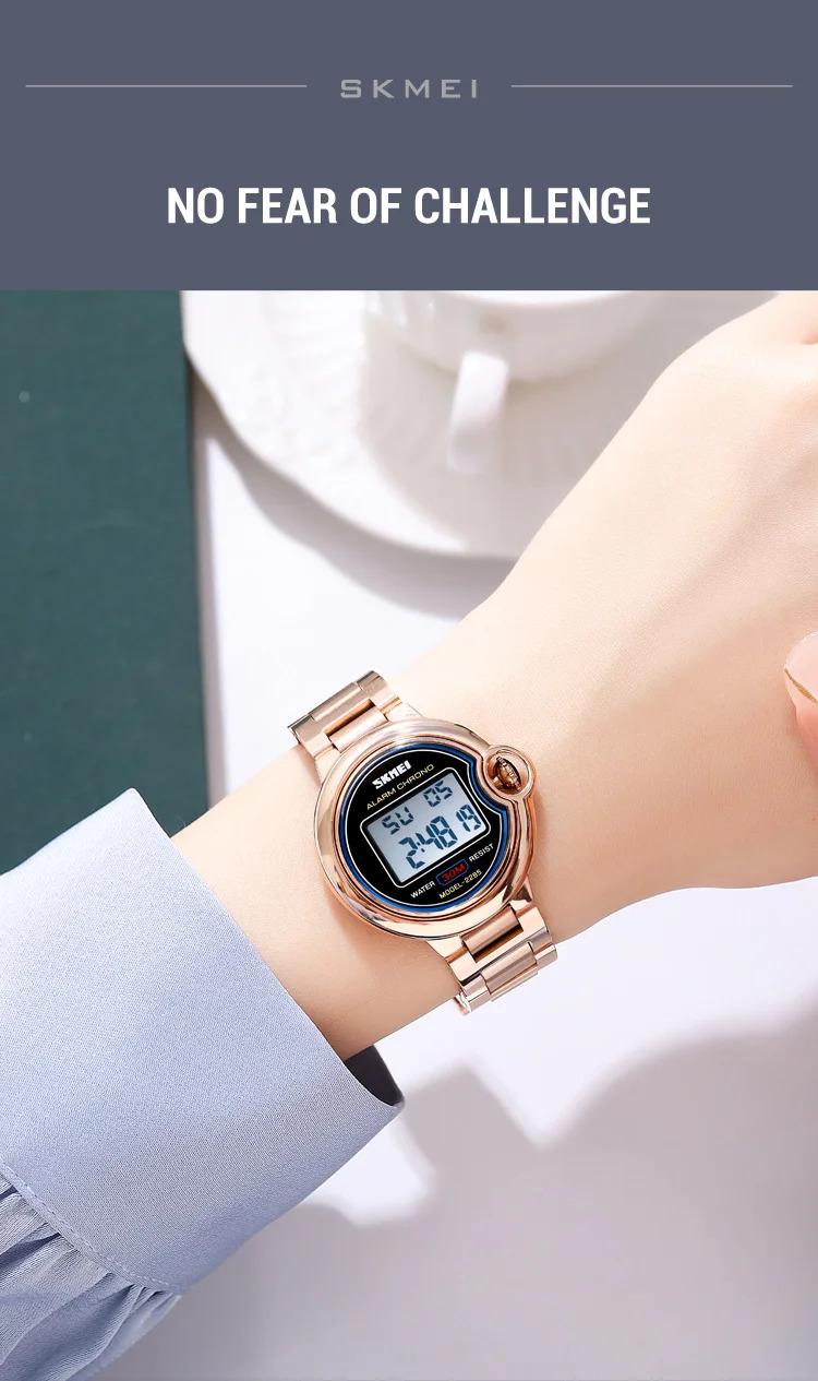 SKMEI Digital Stainless Steel Wristwatch For Women Top Brands Luxury Watch Waterproof Sport Ladies Electronics Watch Reloj Mujer