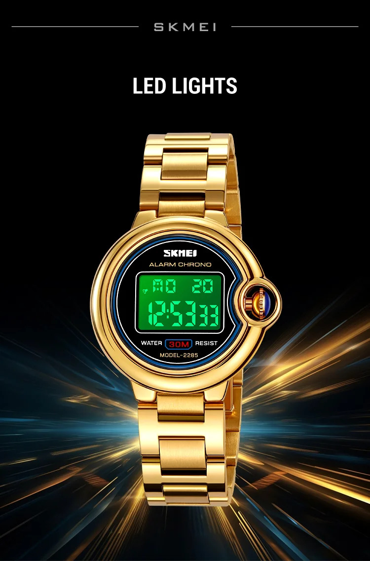 SKMEI Digital Stainless Steel Wristwatch For Women Top Brands Luxury Watch Waterproof Sport Ladies Electronics Watch Reloj Mujer