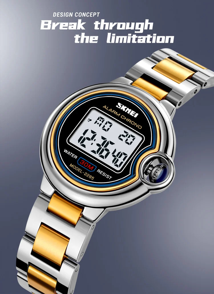 SKMEI Digital Stainless Steel Wristwatch For Women Top Brands Luxury Watch Waterproof Sport Ladies Electronics Watch Reloj Mujer