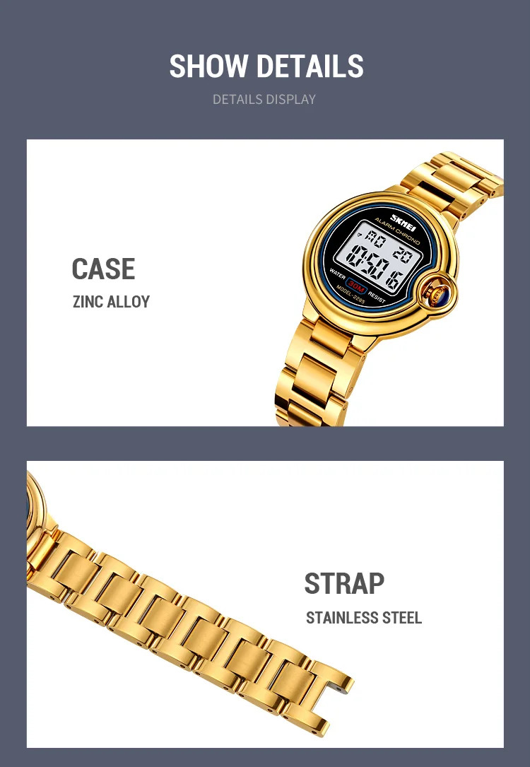 SKMEI Digital Stainless Steel Wristwatch For Women Top Brands Luxury Watch Waterproof Sport Ladies Electronics Watch Reloj Mujer