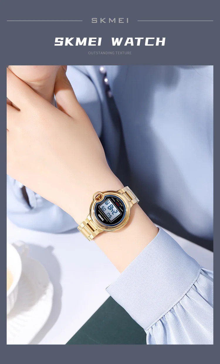 SKMEI Digital Stainless Steel Wristwatch For Women Top Brands Luxury Watch Waterproof Sport Ladies Electronics Watch Reloj Mujer