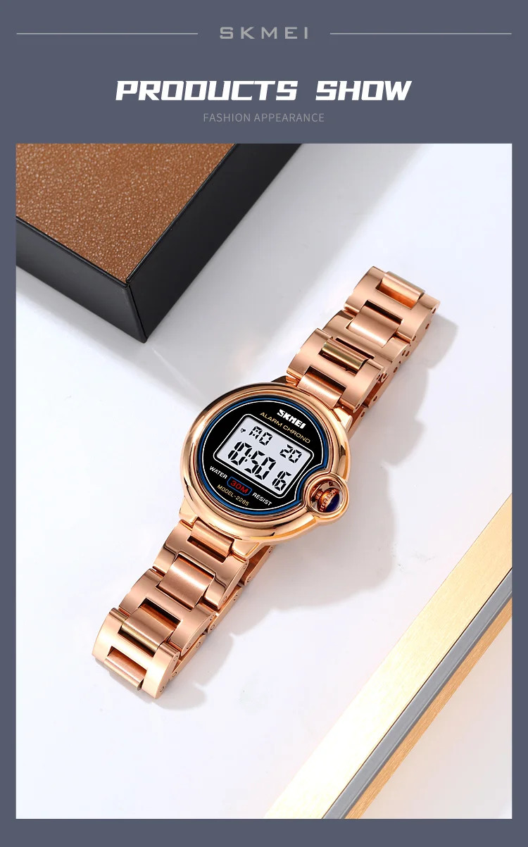 SKMEI Digital Stainless Steel Wristwatch For Women Top Brands Luxury Watch Waterproof Sport Ladies Electronics Watch Reloj Mujer