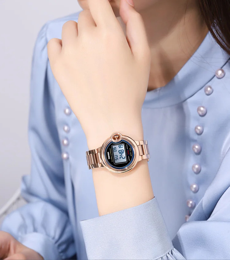 SKMEI Digital Stainless Steel Wristwatch For Women Top Brands Luxury Watch Waterproof Sport Ladies Electronics Watch Reloj Mujer