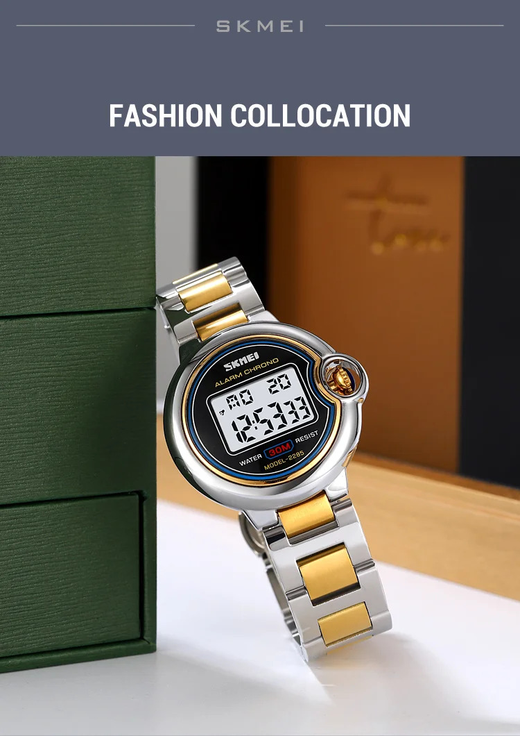 SKMEI Digital Stainless Steel Wristwatch For Women Top Brands Luxury Watch Waterproof Sport Ladies Electronics Watch Reloj Mujer
