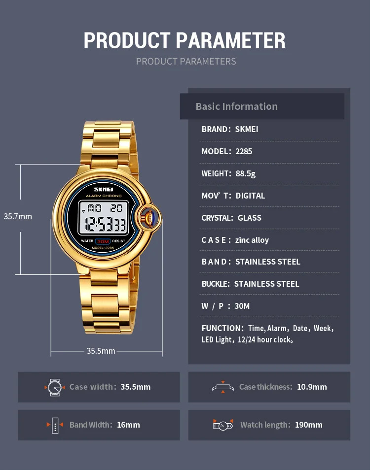 SKMEI Digital Stainless Steel Wristwatch For Women Top Brands Luxury Watch Waterproof Sport Ladies Electronics Watch Reloj Mujer