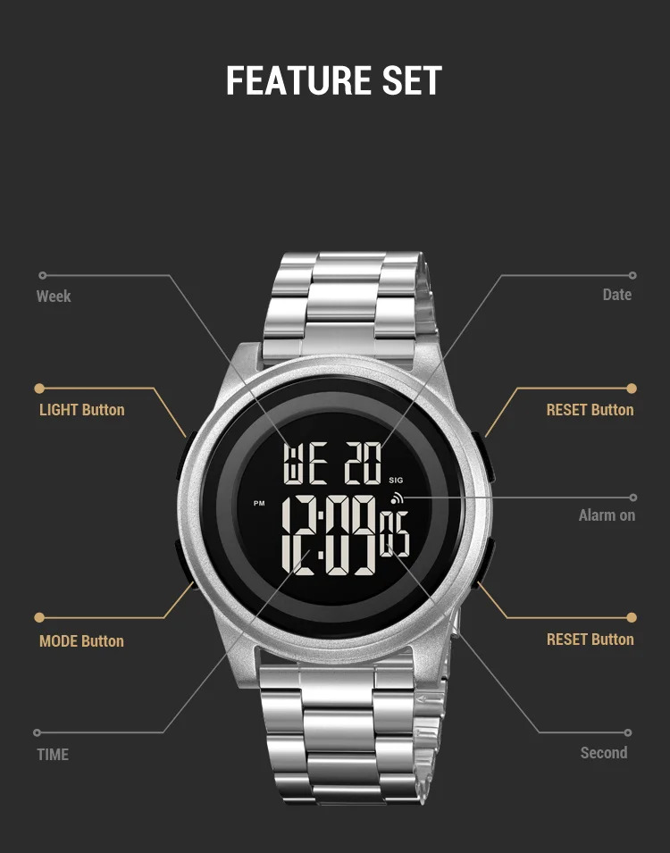 SKMEI Simple Wristwatches For Men Women Waterproof Sport Digital Stainless Steel Watch Business Electronic Watches Reloj Hombre