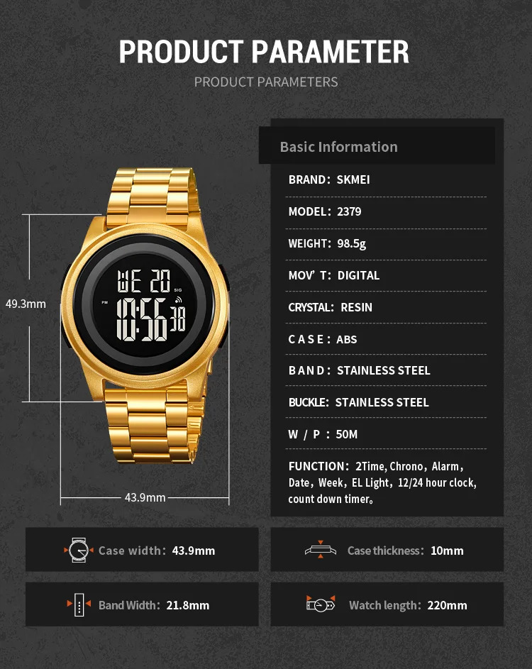 SKMEI Simple Wristwatches For Men Women Waterproof Sport Digital Stainless Steel Watch Business Electronic Watches Reloj Hombre