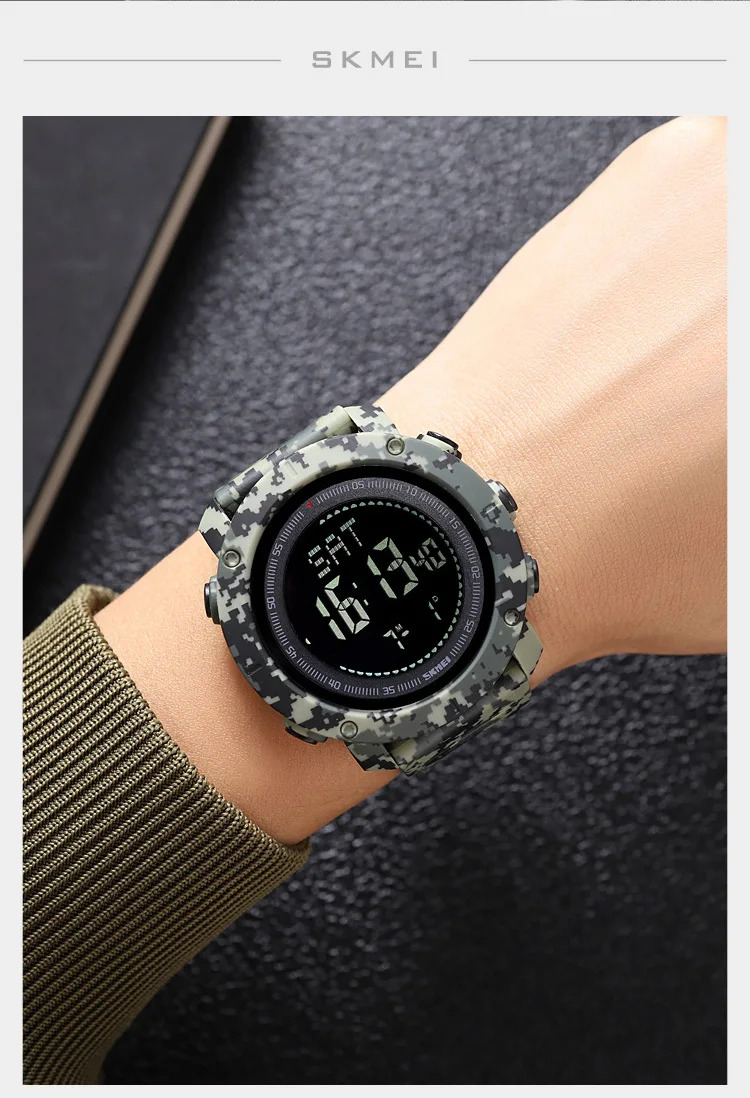 SKMEI 3 Alarm Digital Countdown Outdoor Sport For Men Watch Back Light 5Bar Waterproof Compass Stopwatch Wristwatch Reloj Hombre