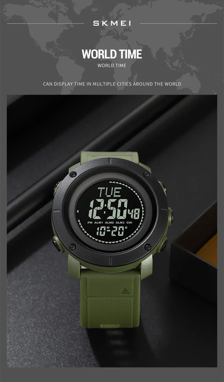 SKMEI 3 Alarm Digital Countdown Outdoor Sport For Men Watch Back Light 5Bar Waterproof Compass Stopwatch Wristwatch Reloj Hombre
