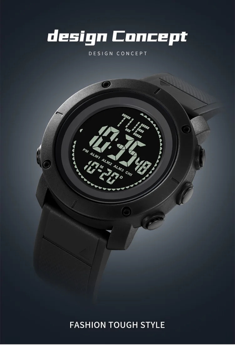 SKMEI 3 Alarm Digital Countdown Outdoor Sport For Men Watch Back Light 5Bar Waterproof Compass Stopwatch Wristwatch Reloj Hombre