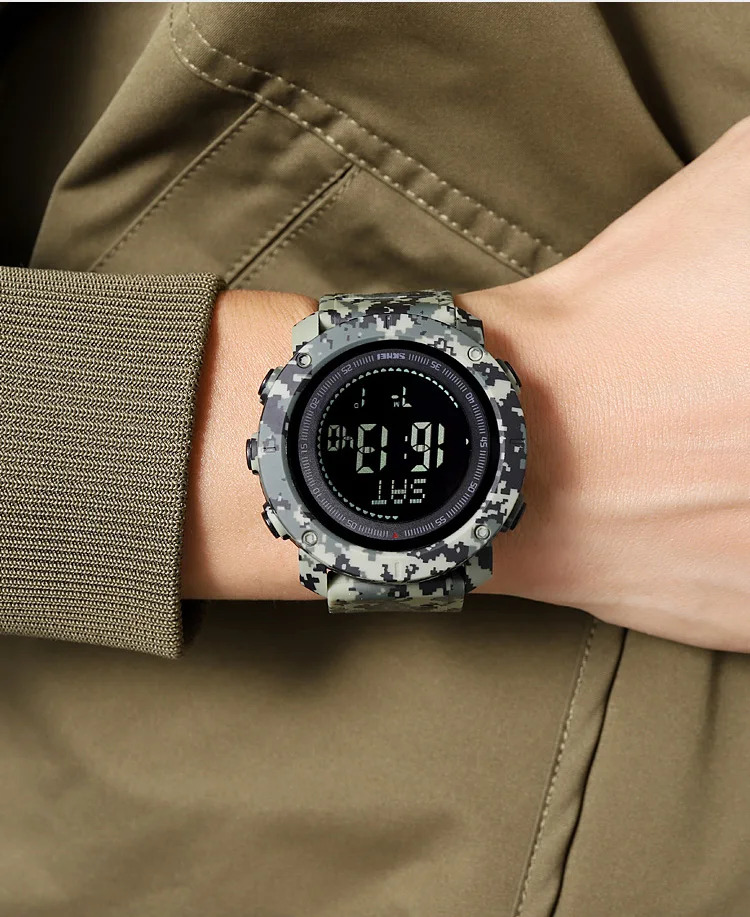 SKMEI 3 Alarm Digital Countdown Outdoor Sport For Men Watch Back Light 5Bar Waterproof Compass Stopwatch Wristwatch Reloj Hombre