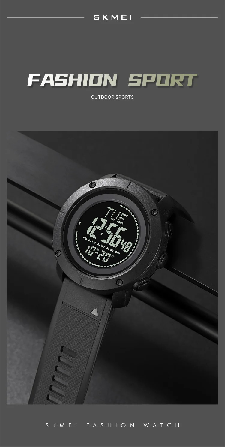 SKMEI 3 Alarm Digital Countdown Outdoor Sport For Men Watch Back Light 5Bar Waterproof Compass Stopwatch Wristwatch Reloj Hombre