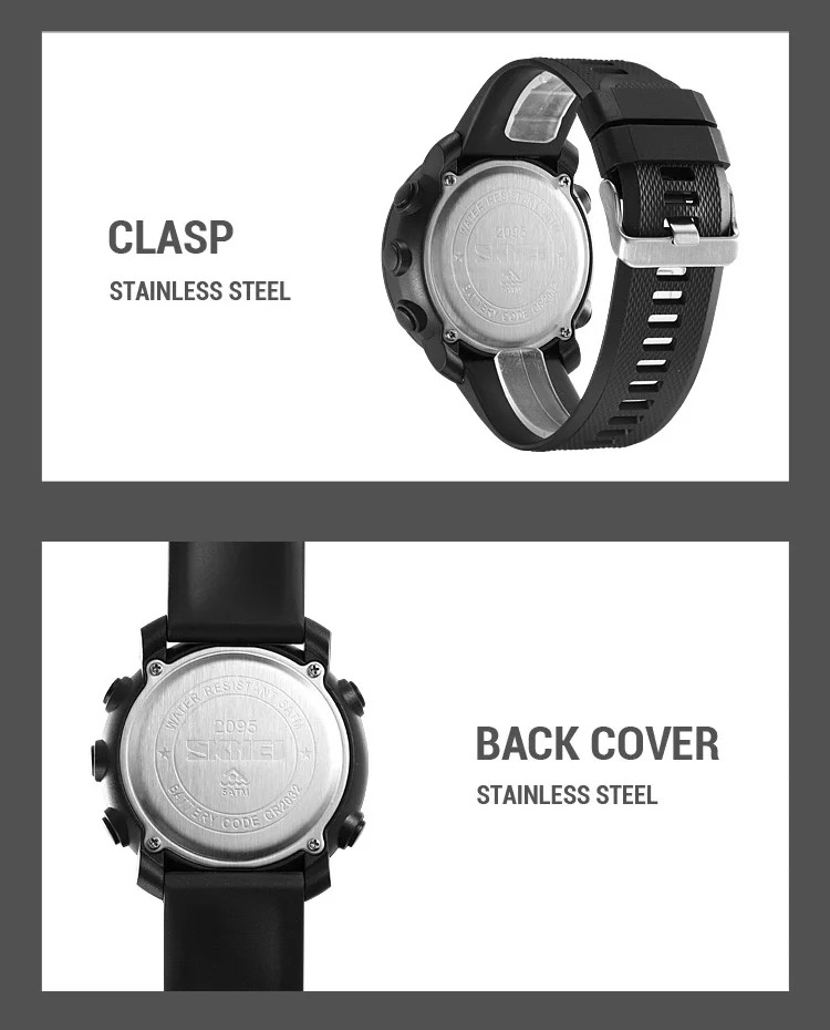 SKMEI 3 Alarm Digital Countdown Outdoor Sport For Men Watch Back Light 5Bar Waterproof Compass Stopwatch Wristwatch Reloj Hombre